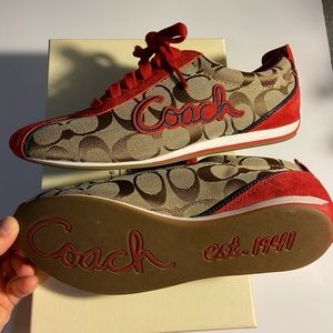 Coach sneakers, size 6.5, red/blue,tan